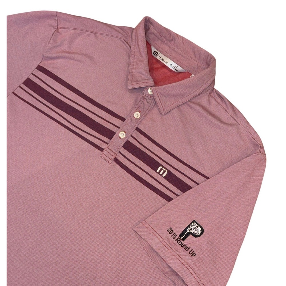 TravisMathew Polo Shirt Mens XL Maroon Striped 2015 Round Up Golf Short‎ Sleeve